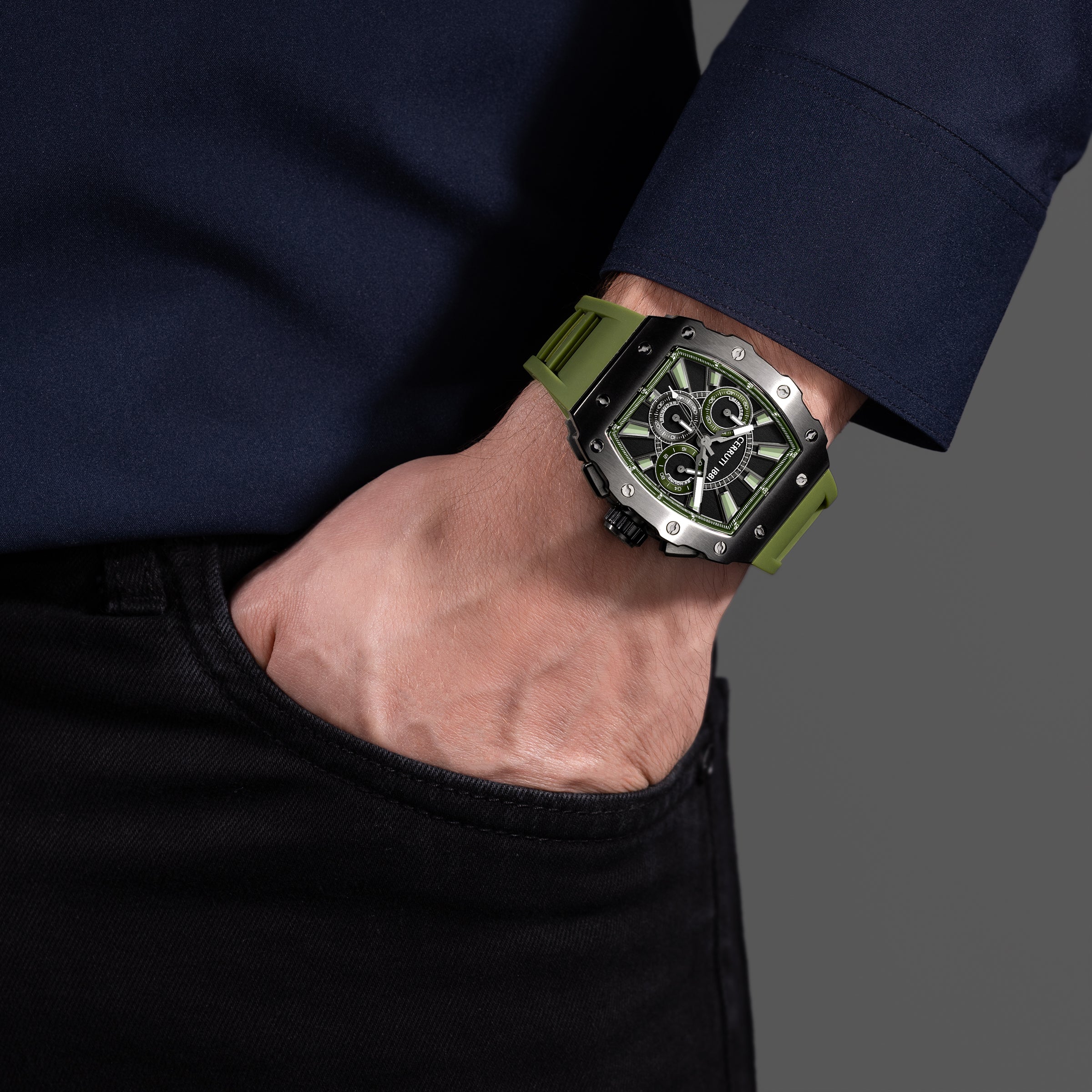 Cerruti 1881 Gubbio Silicone Strap Chronograph Watch for Men, 43.5mm