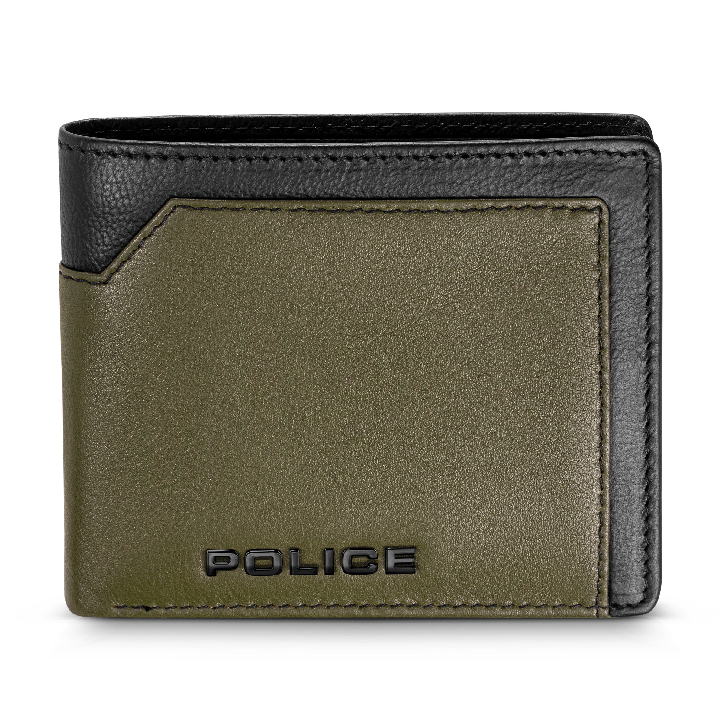 Boscie Olive Black Leather Bi-fold Wallet for Men