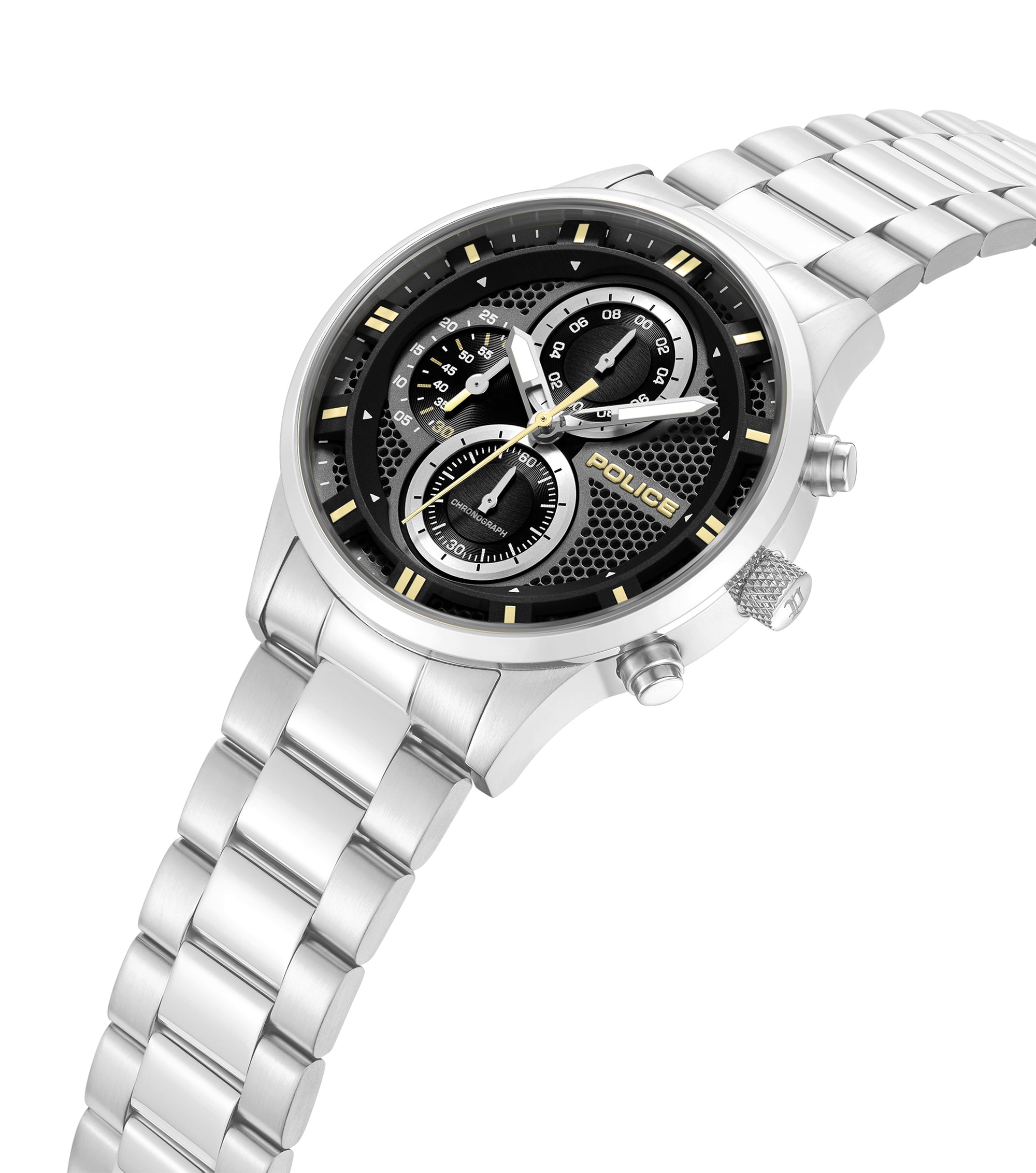 Police Levuka Stainless Steel Bracelet Chronograph Watch for Men, 43.5mm