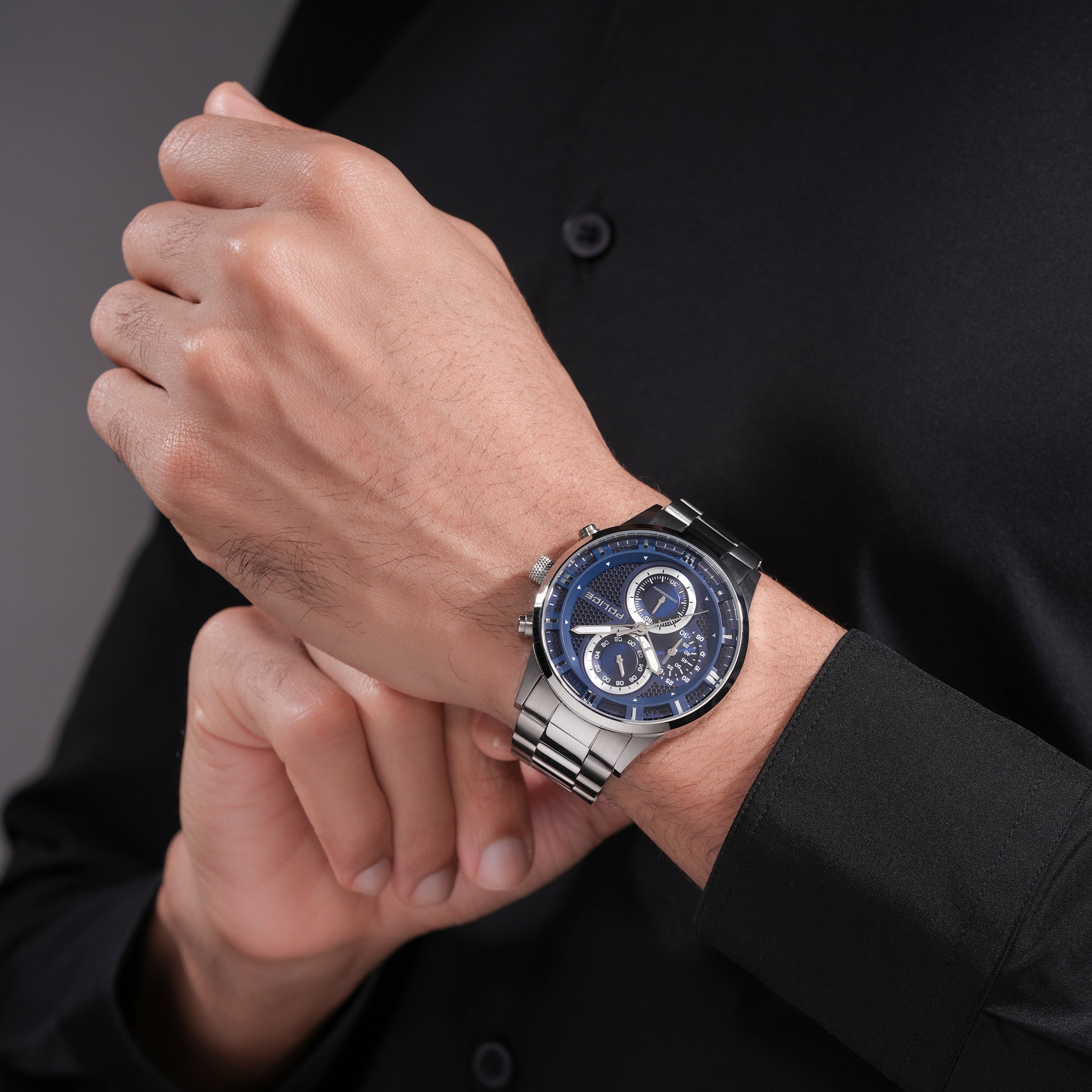 Police Levuka Stainless Steel Bracelet Chronograph Watch for Men, 43.5mm
