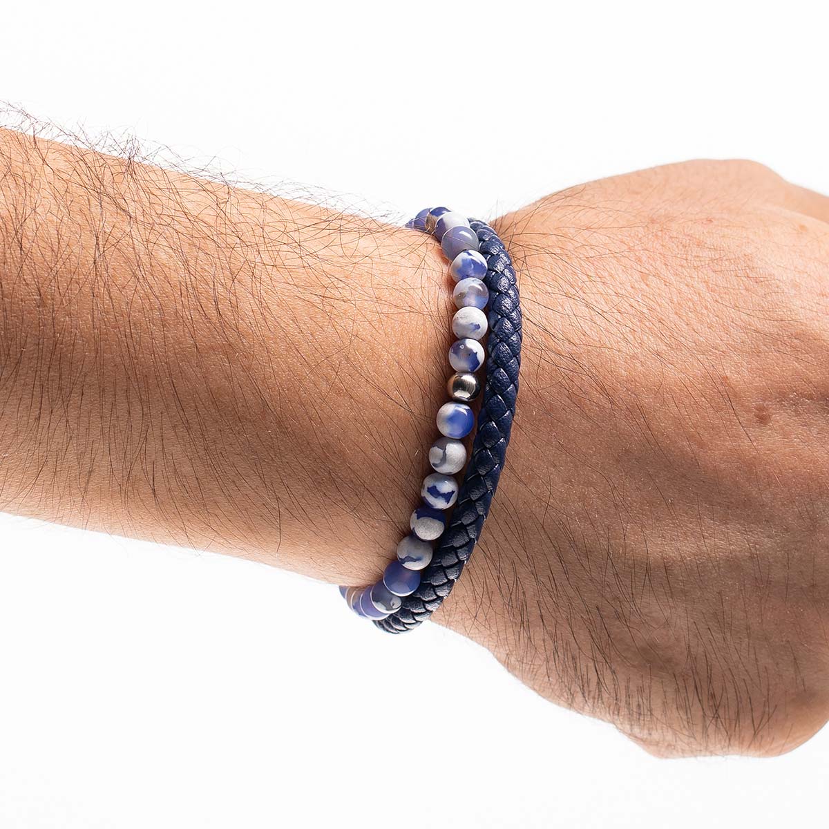 Handmade Men's Beaded Leather Bracelet