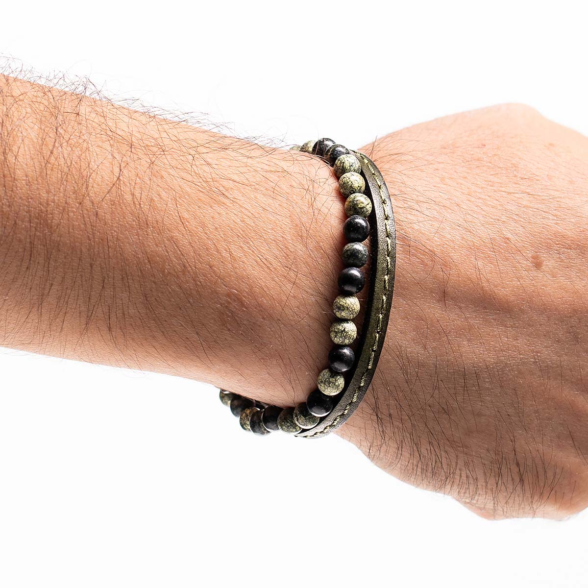 Handmade Men's Beaded Leather Bracelet