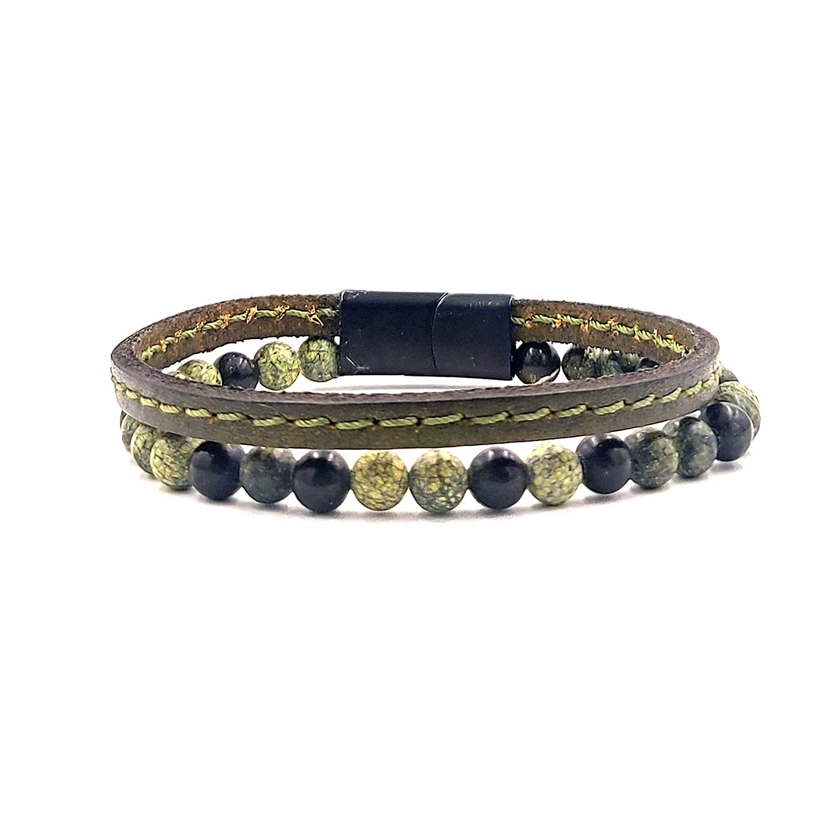 Handmade Men's Beaded Leather Bracelet