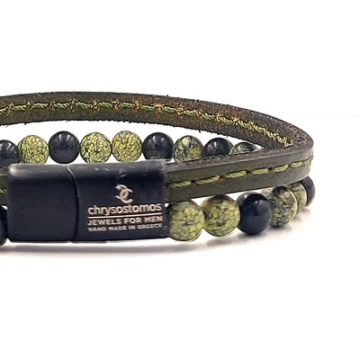 Handmade Men's Beaded Leather Bracelet