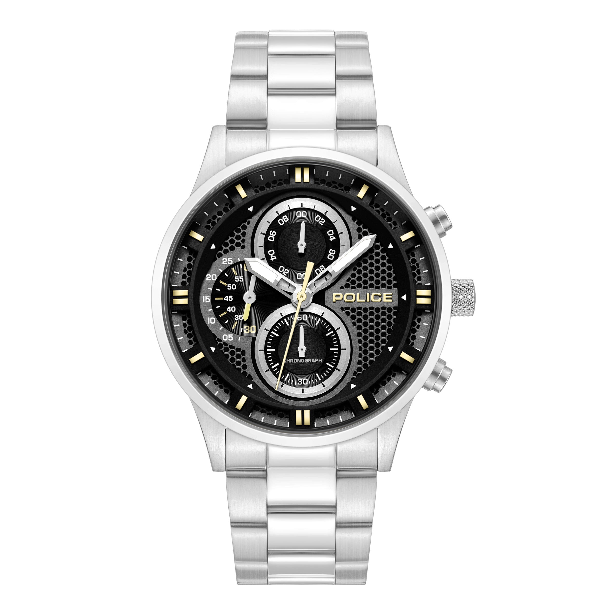 Police Levuka Stainless Steel Bracelet Chronograph Watch for Men, 43.5mm