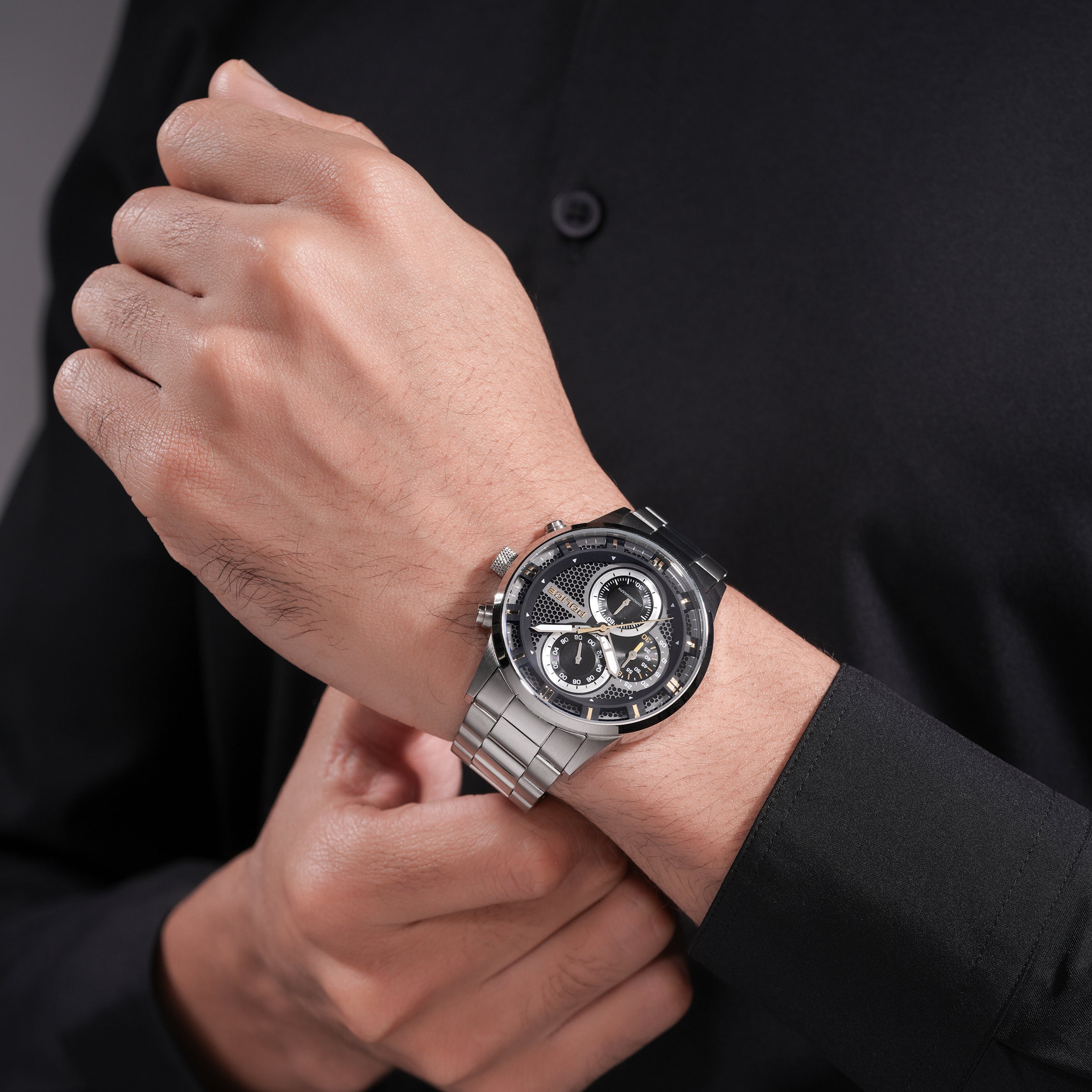 Police Levuka Stainless Steel Bracelet Chronograph Watch for Men, 43.5mm