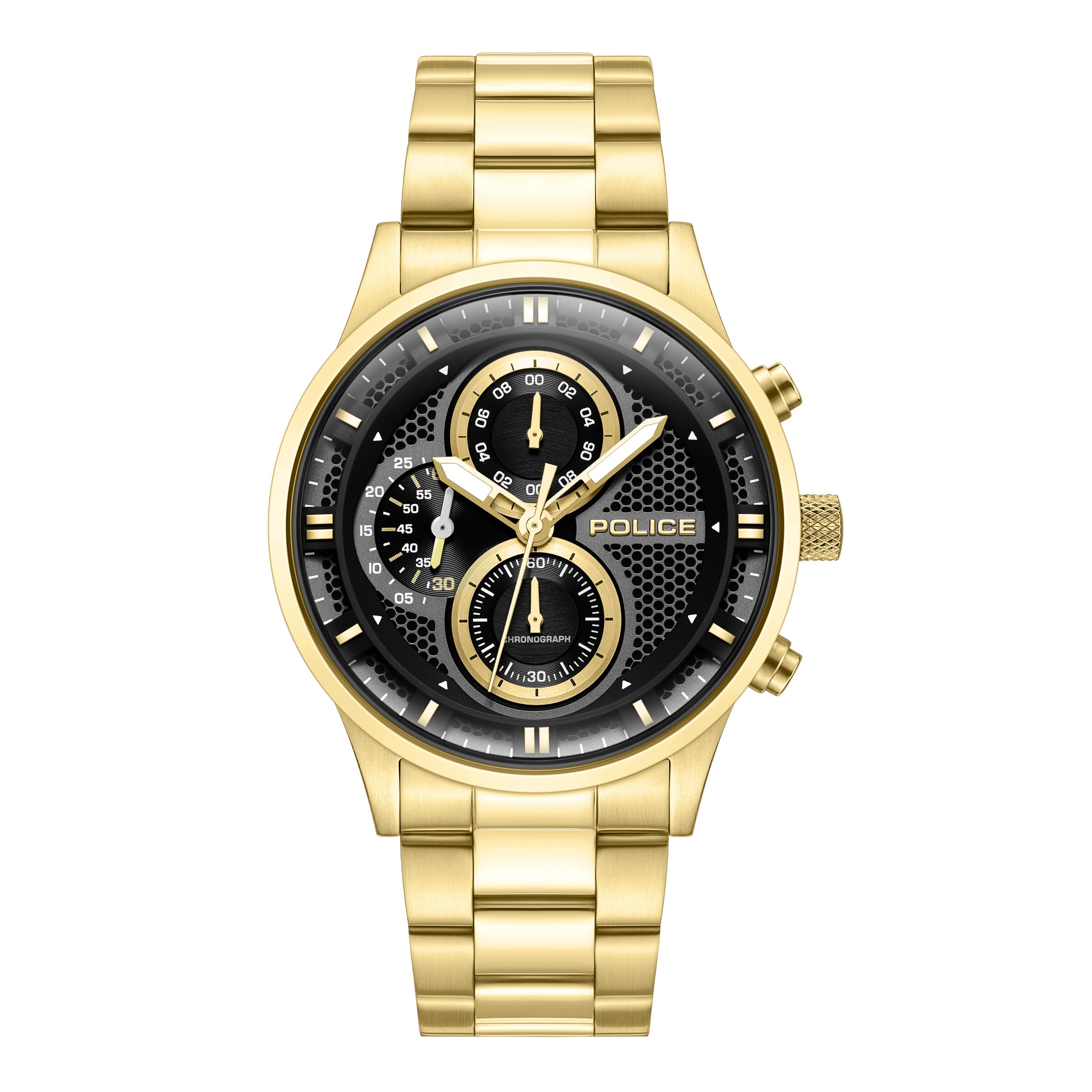 Police Levuka Stainless Steel Bracelet Chronograph Watch for Men, 43.5mm