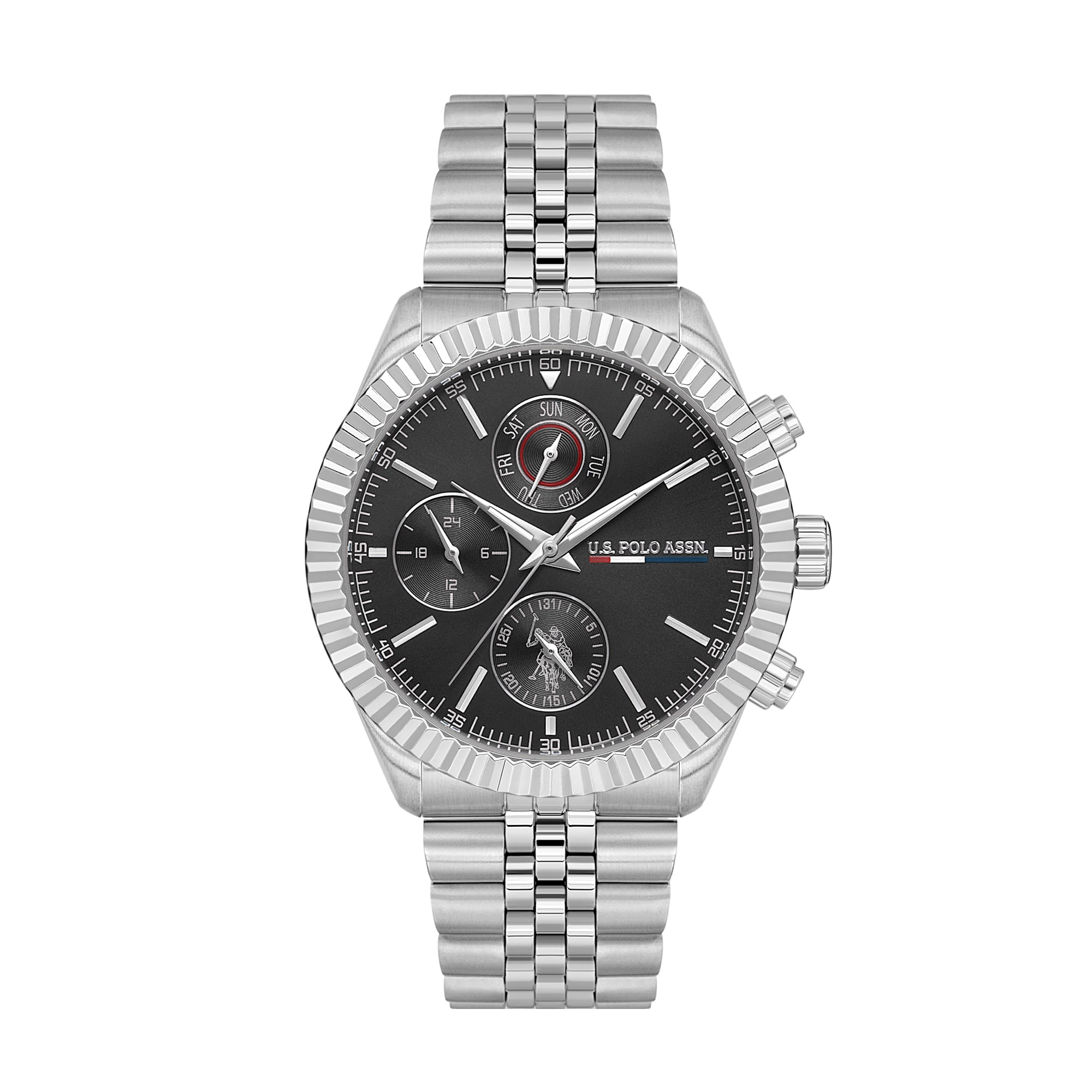 U.S. Polo Assn. Crossing Stainless Steel Bracelet Multifunction Watch for Men, 46mm