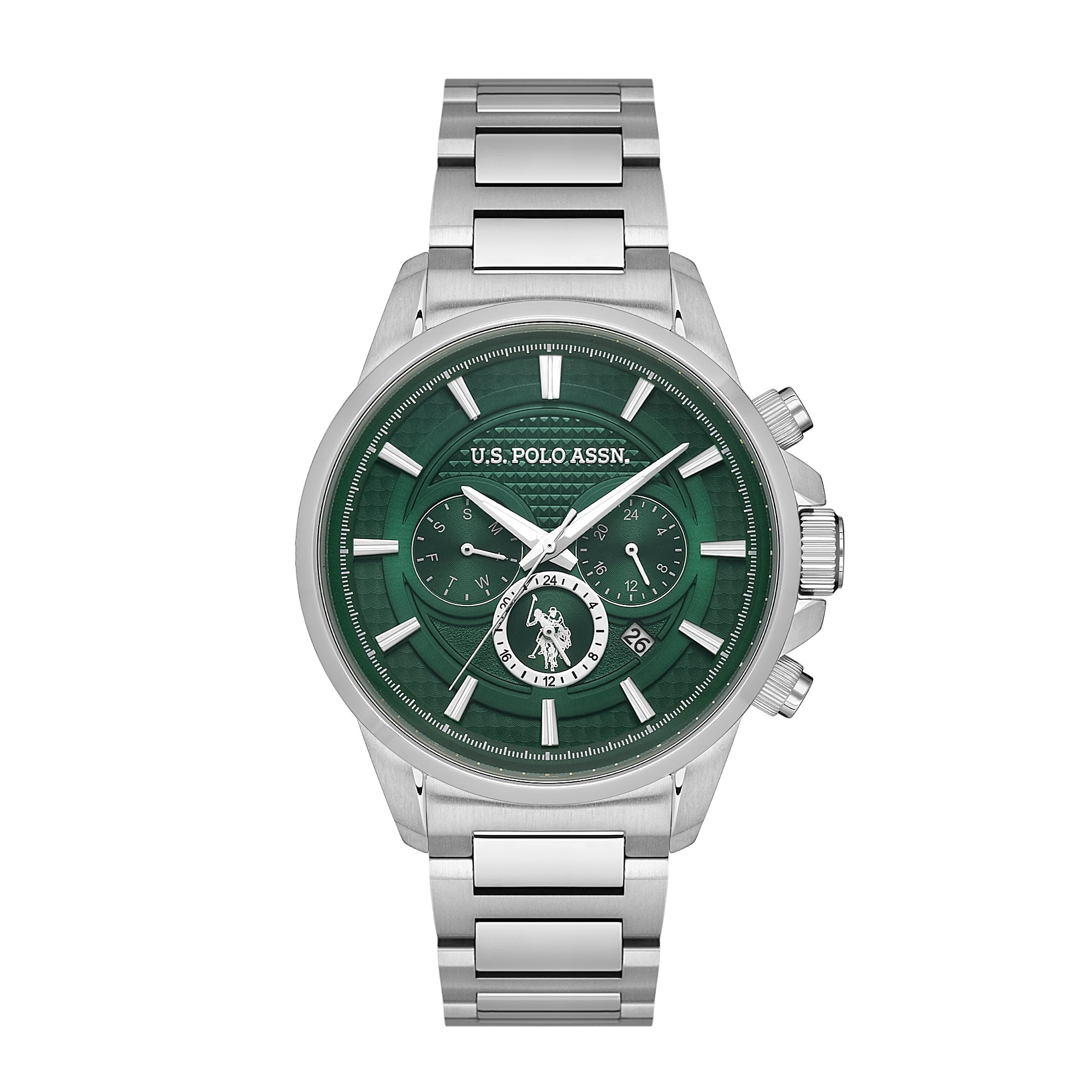U.S. Polo Assn. Crossing Stainless Steel Bracelet Multifunction Watch for Men, 45mm
