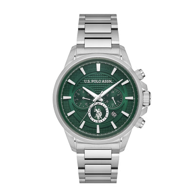 U.S. Polo Assn. Crossing Stainless Steel Bracelet Multifunction Watch for Men, 45mm